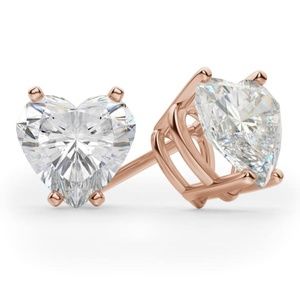 Women's Rose Gold 925 Sterling Silver Cz Heart Shaped Stud Screw Back Earrings